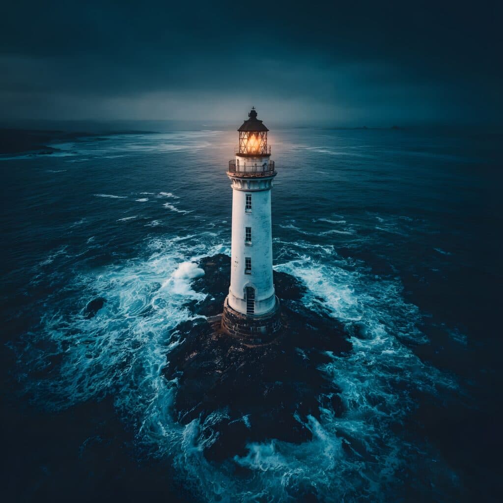 A lighthouse standing steady through a storm
